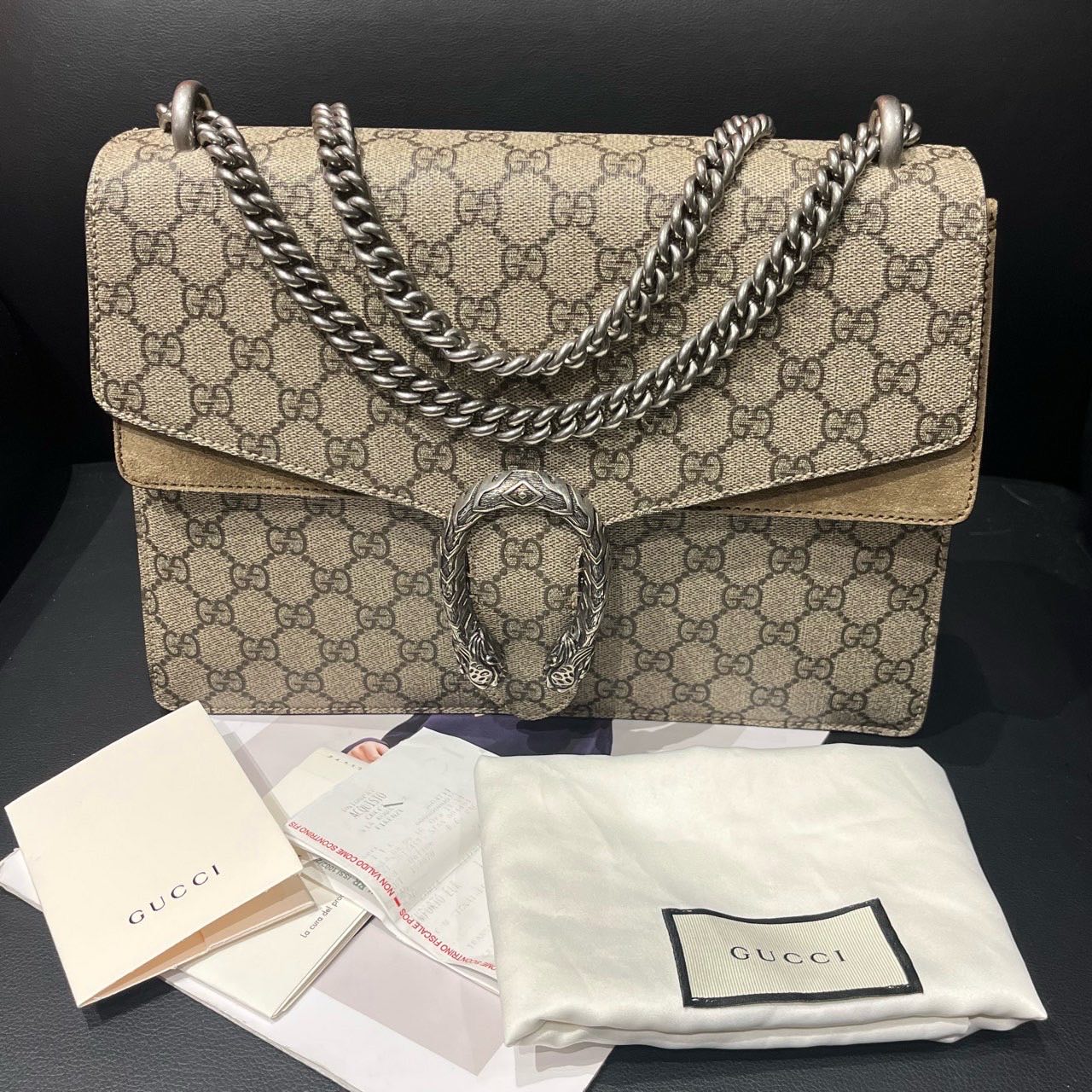 Gucci Dionysus Beige GG Supreme Canvas Shoulder Bag .xx