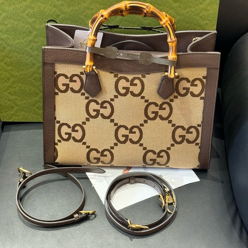 Gucci Diana Brown Canvas Bamboo Handle Tote Bag .xxcm
