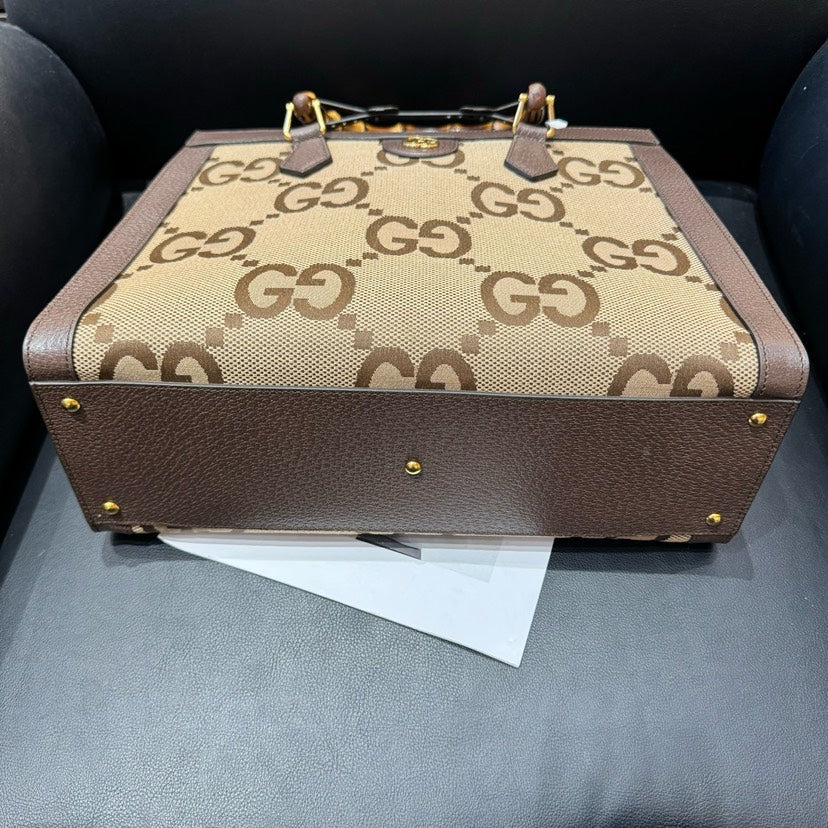 Gucci Diana Brown Canvas Bamboo Handle Tote Bag .xxcm