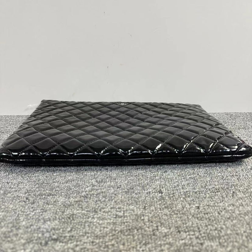 Chanel Quilted Patent Black Clutch