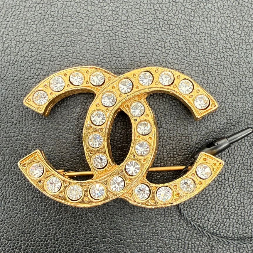 Chanel Vintage Gold Rhinestone Brooch