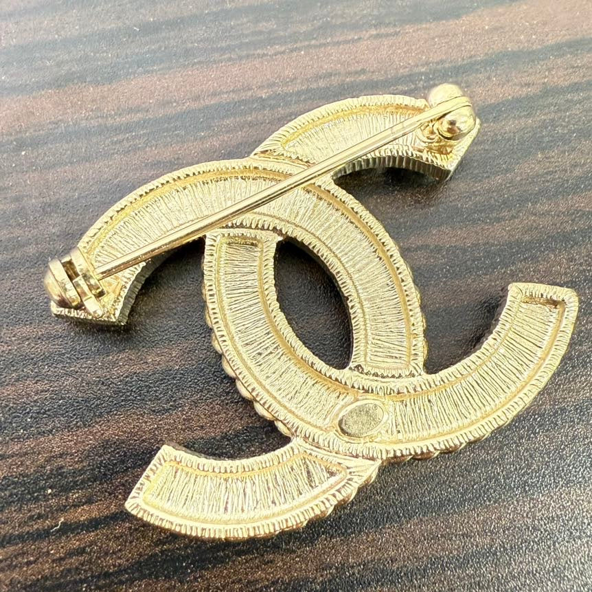Chanel Gold Rhinestone Pearl Brooch