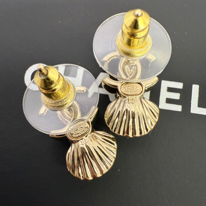 Chanel Gold Pearl CC Post Earrings