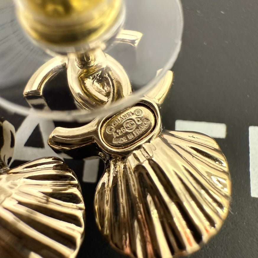 Chanel Gold Pearl CC Post Earrings
