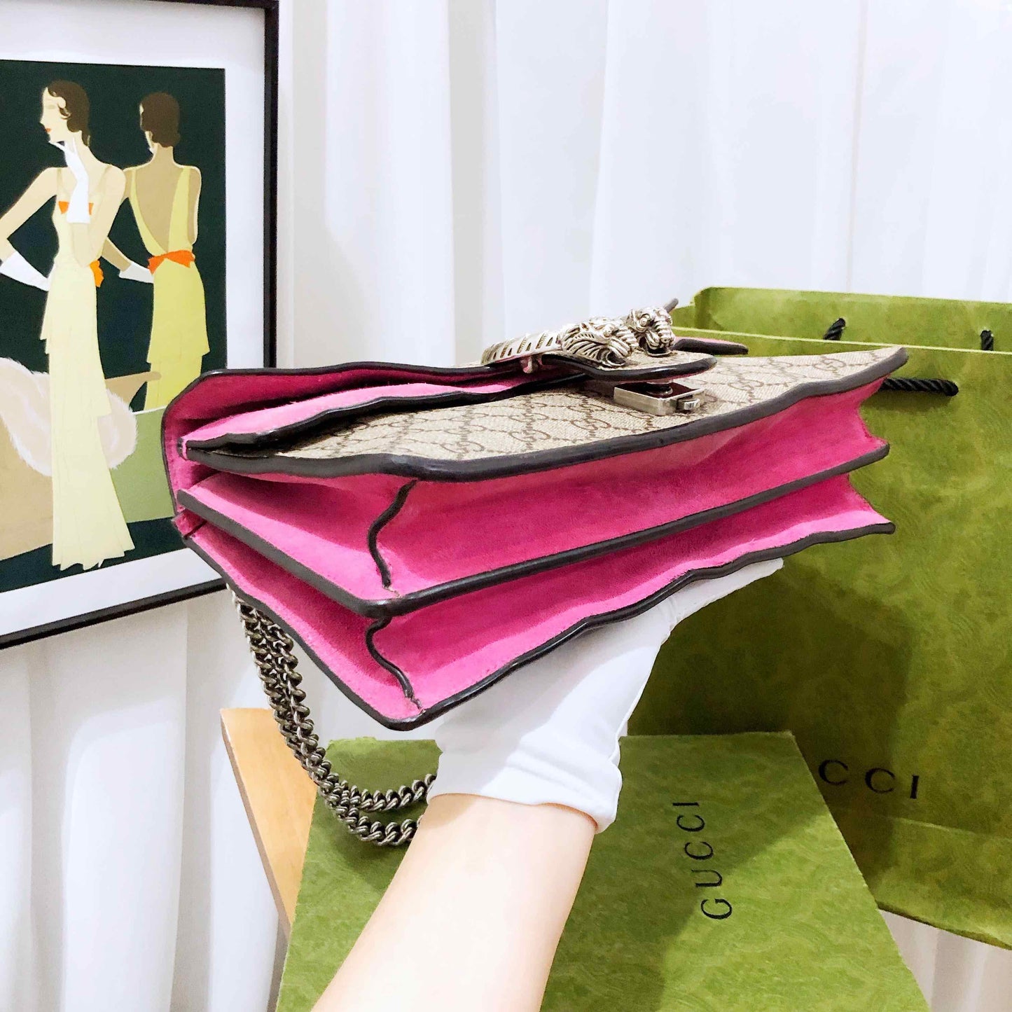 Gucci Dionysus Medium Beige Suede Shoulder Bag