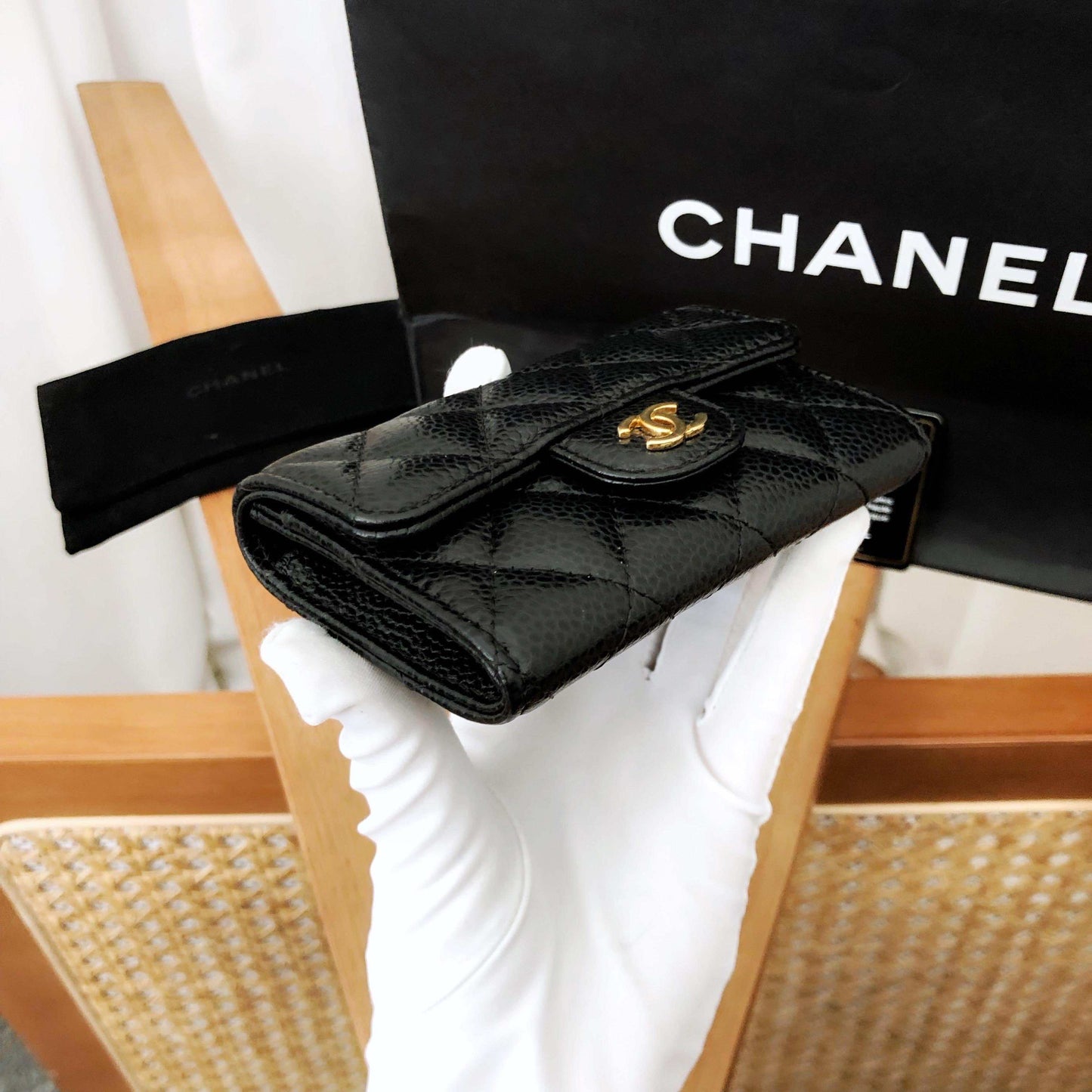 Chanel Caviar Leather Cardholder/Small Wallet Black Wallets 208