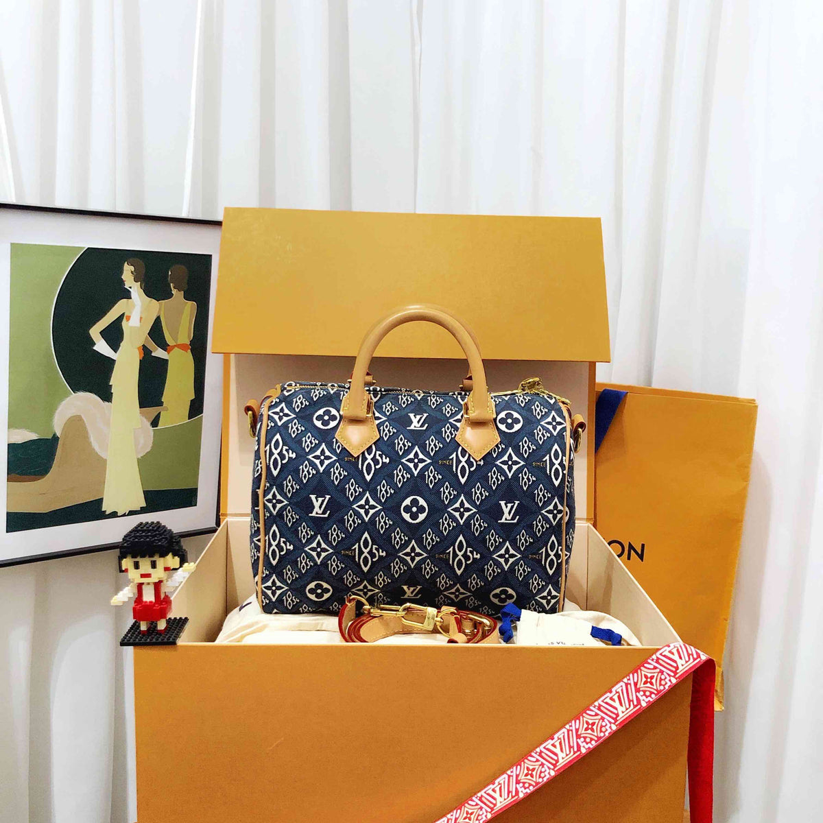 louis vuitton speedy 25 blue handbag