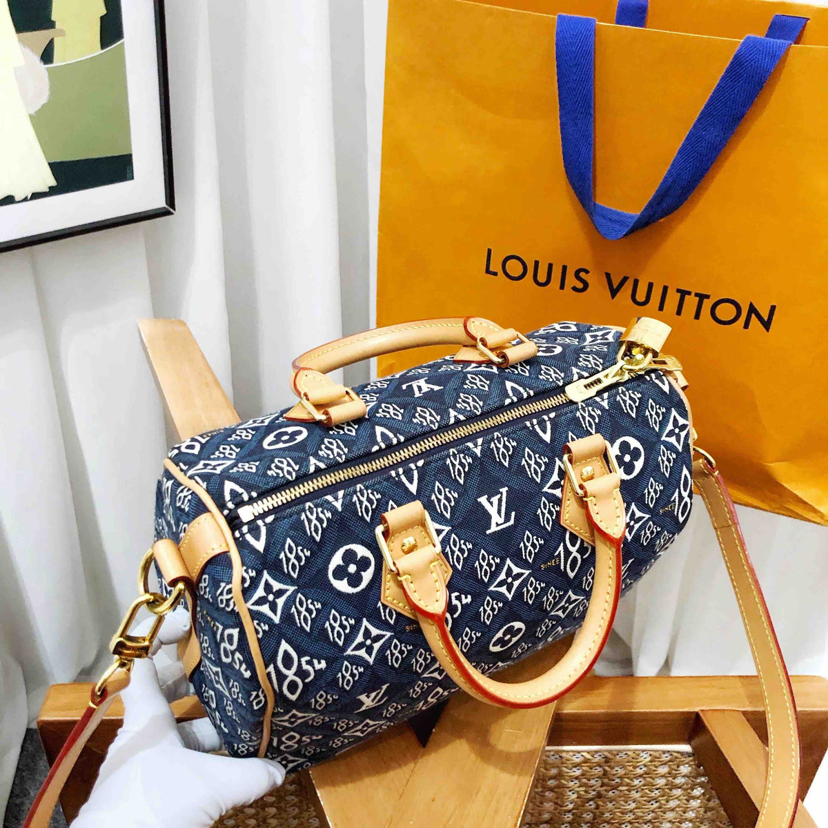 louis vuitton speedy 25 blue handbag
