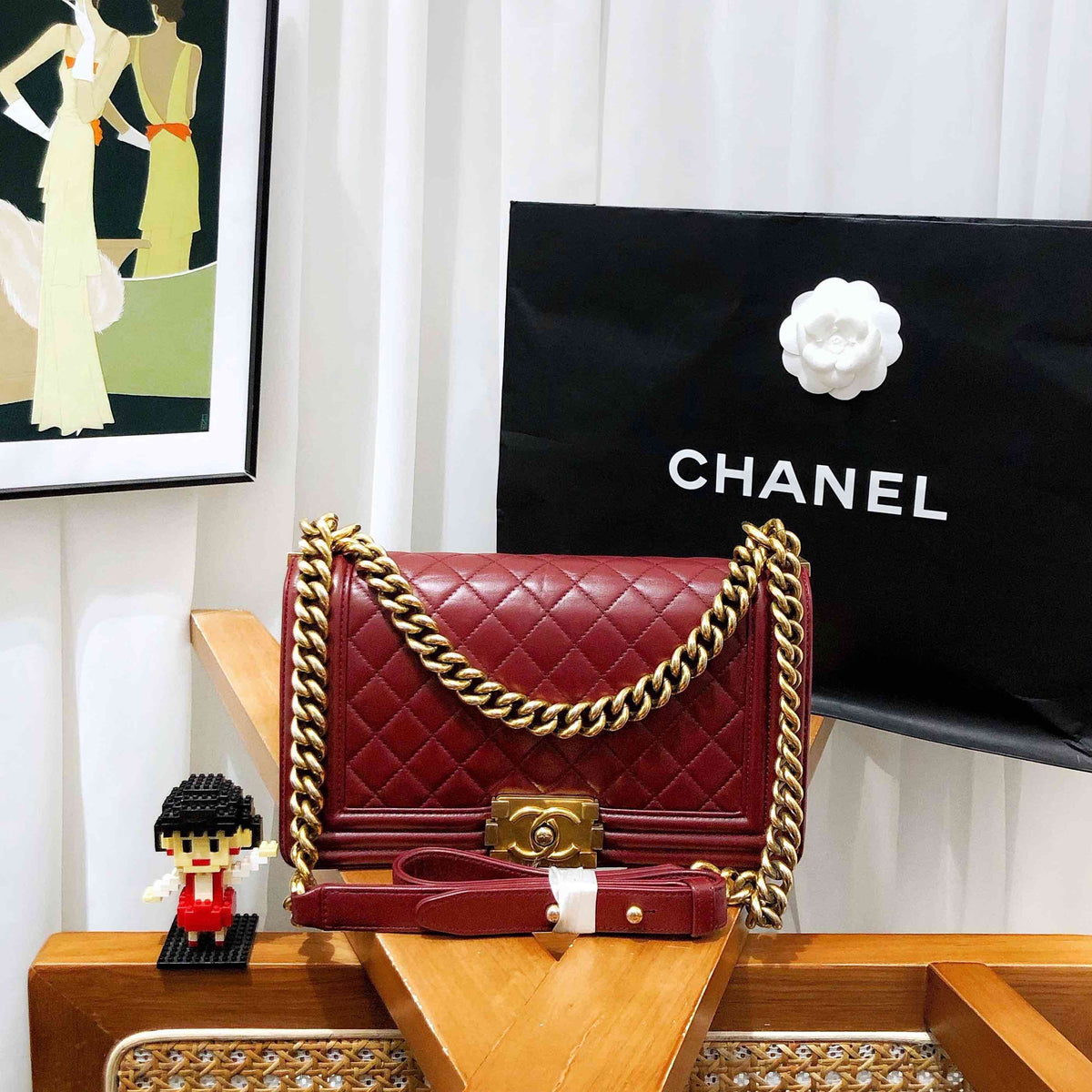 Chanel Le Boy Medium Burgundy Bag 2014