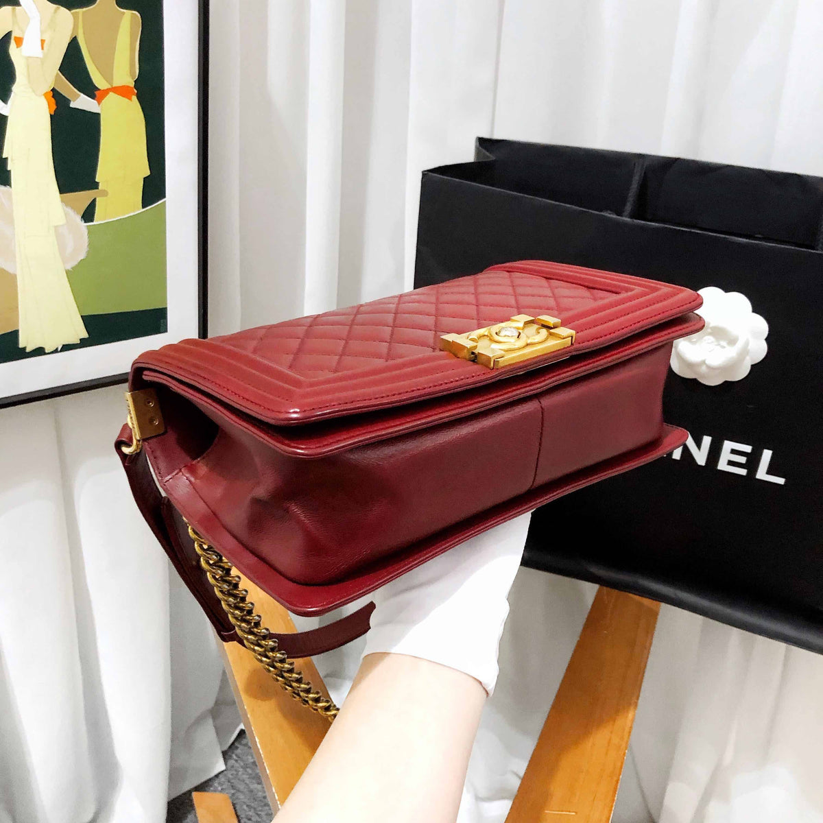 Chanel Le Boy Medium Burgundy Bag 2014