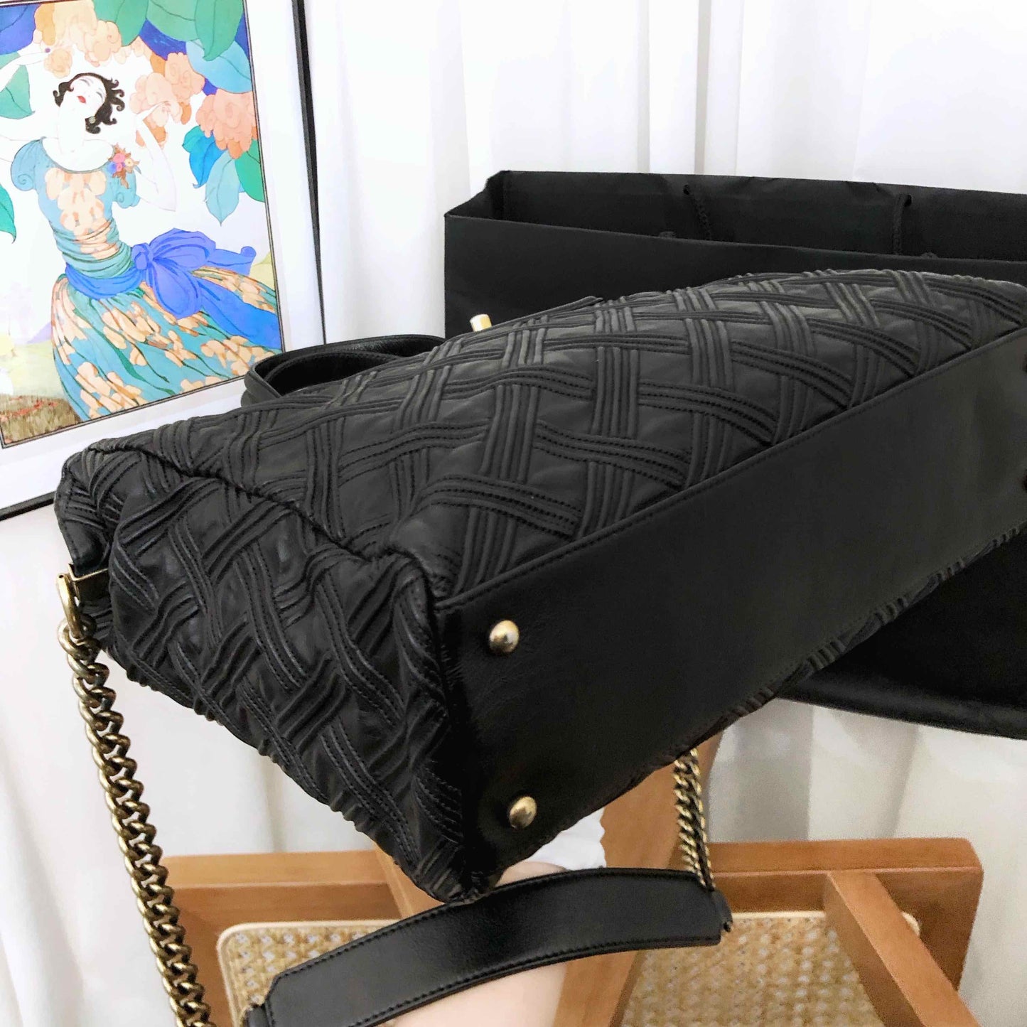 Chanel medallion black leather tote bag