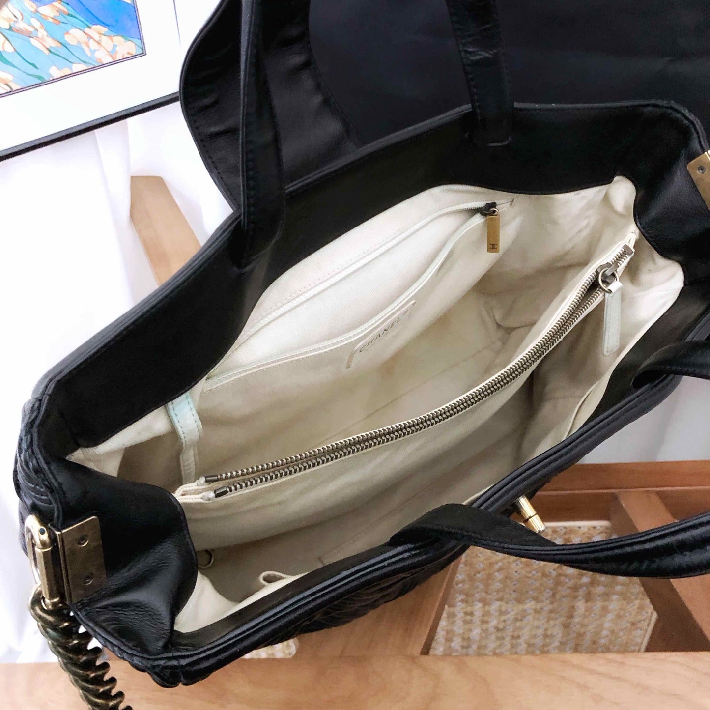 Chanel medallion black leather tote bag