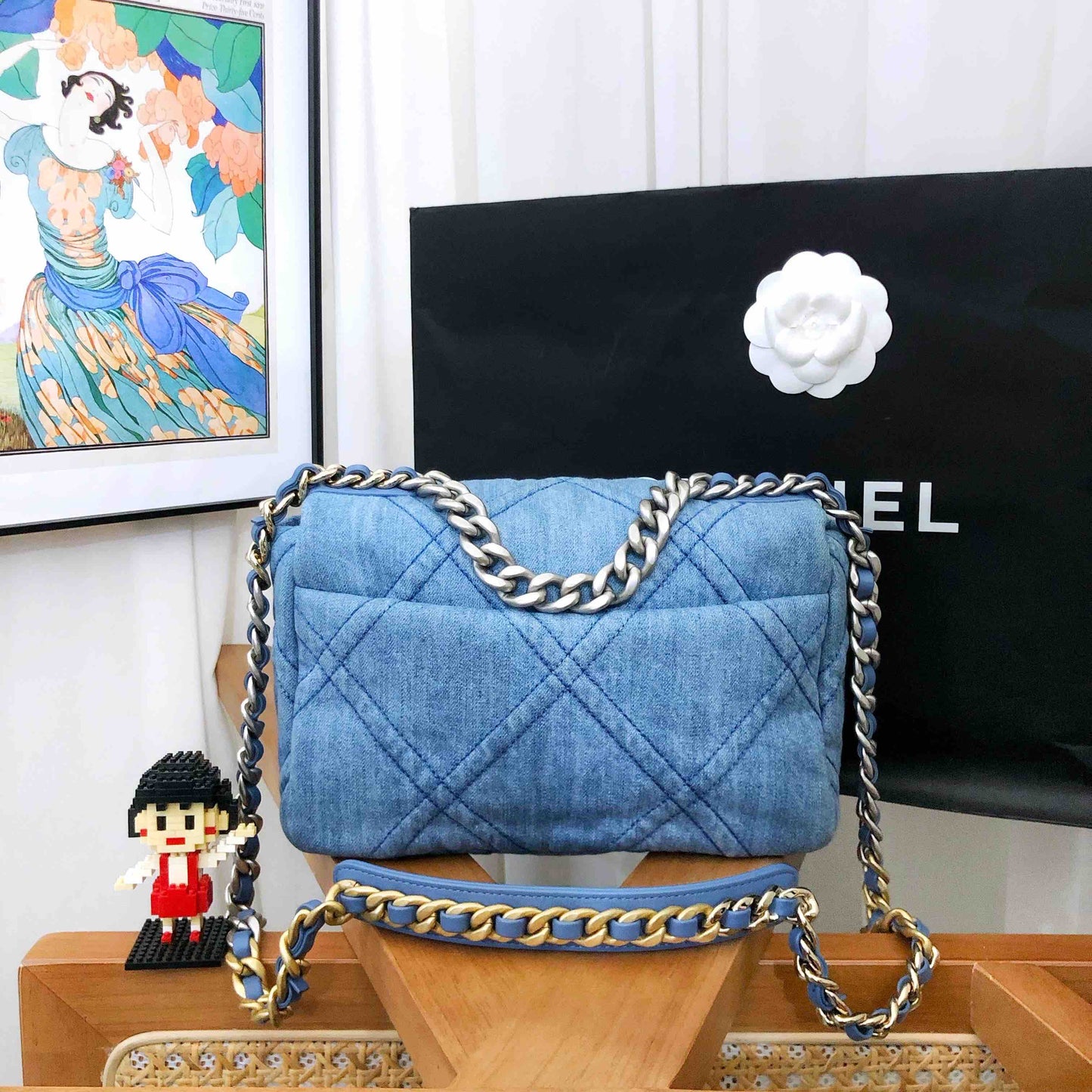 Chanel denim 19 small microchip bag