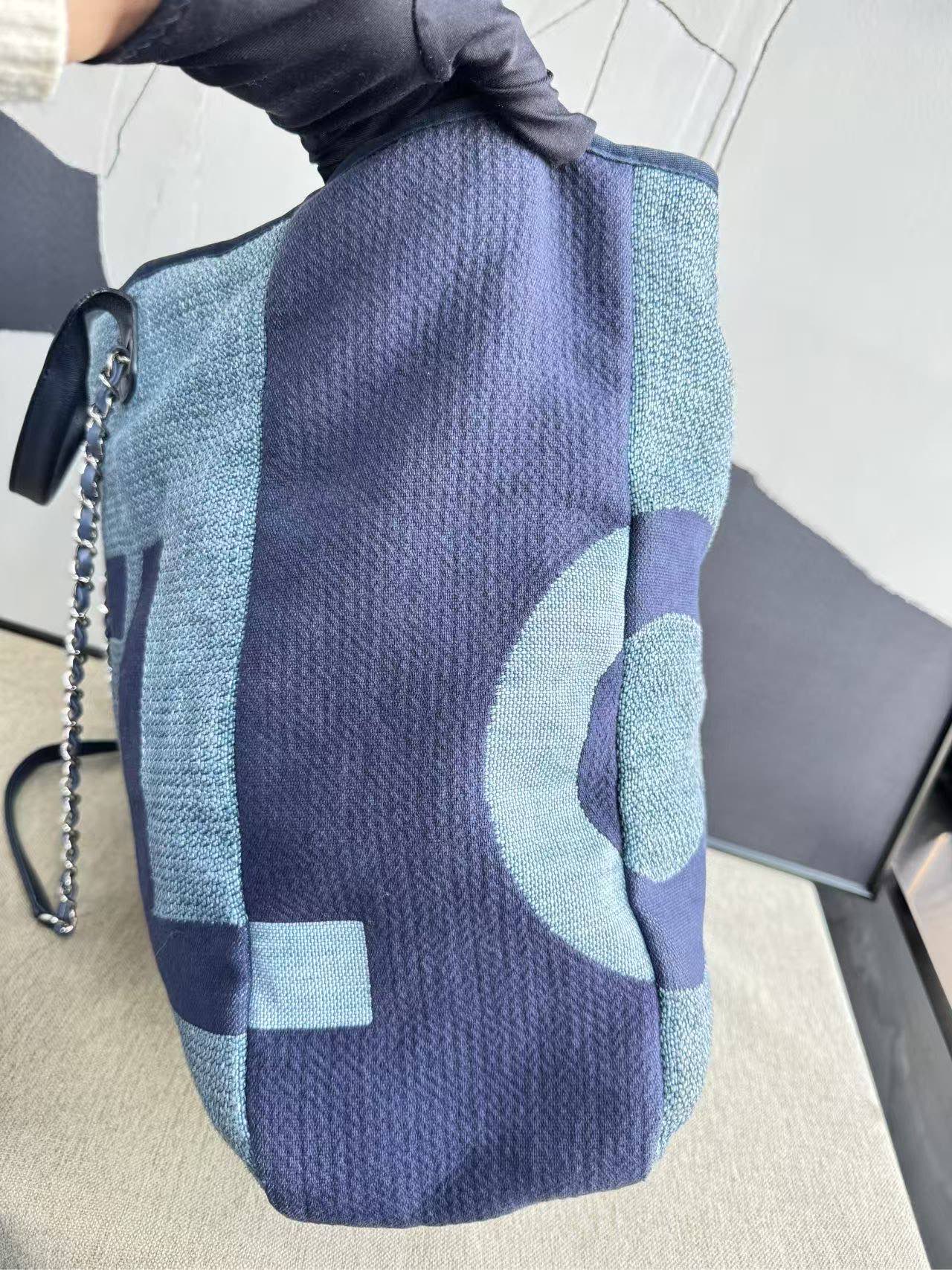 Chanel Deauville Tote Bag Blue Canvas 2018  Large