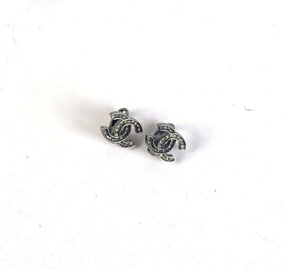 Silver Chanel Earrings A6957 with Crystals