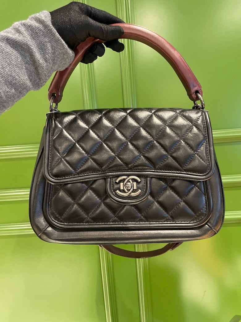 Chanel Flap Handle Bag Black Leather