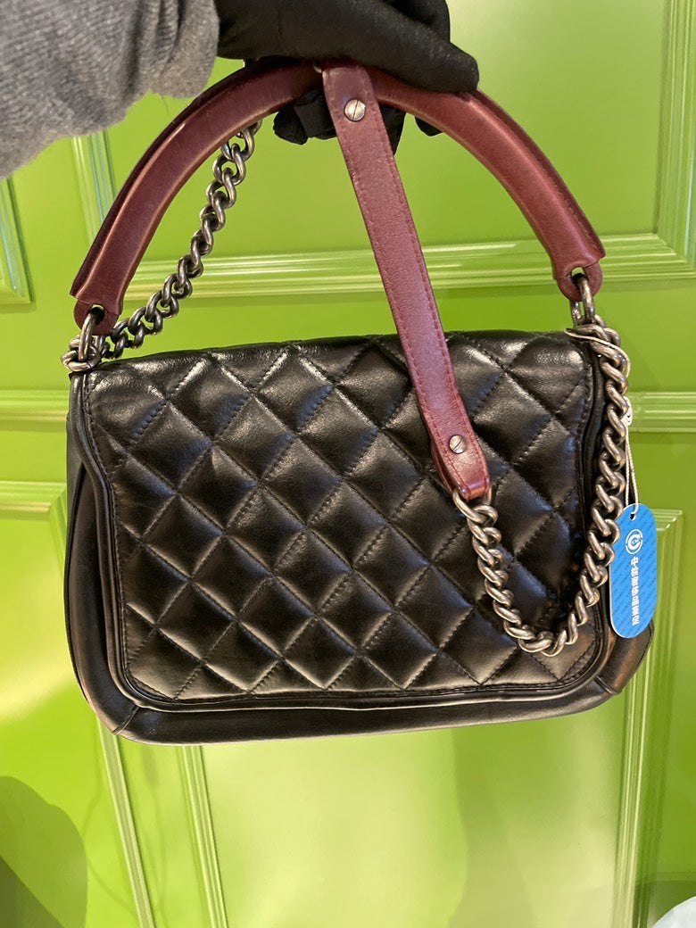 Chanel Flap Handle Bag Black Leather