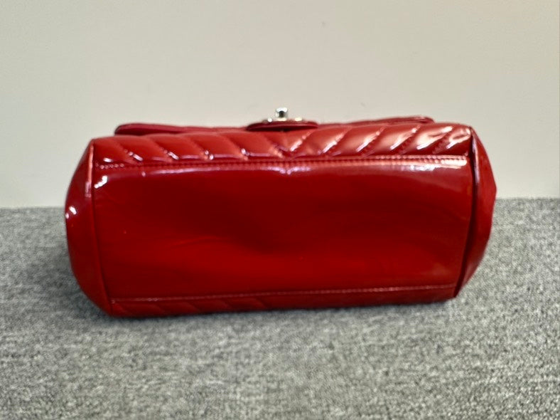 Chanel Chevron Red Patent Leather Shoulder Bag