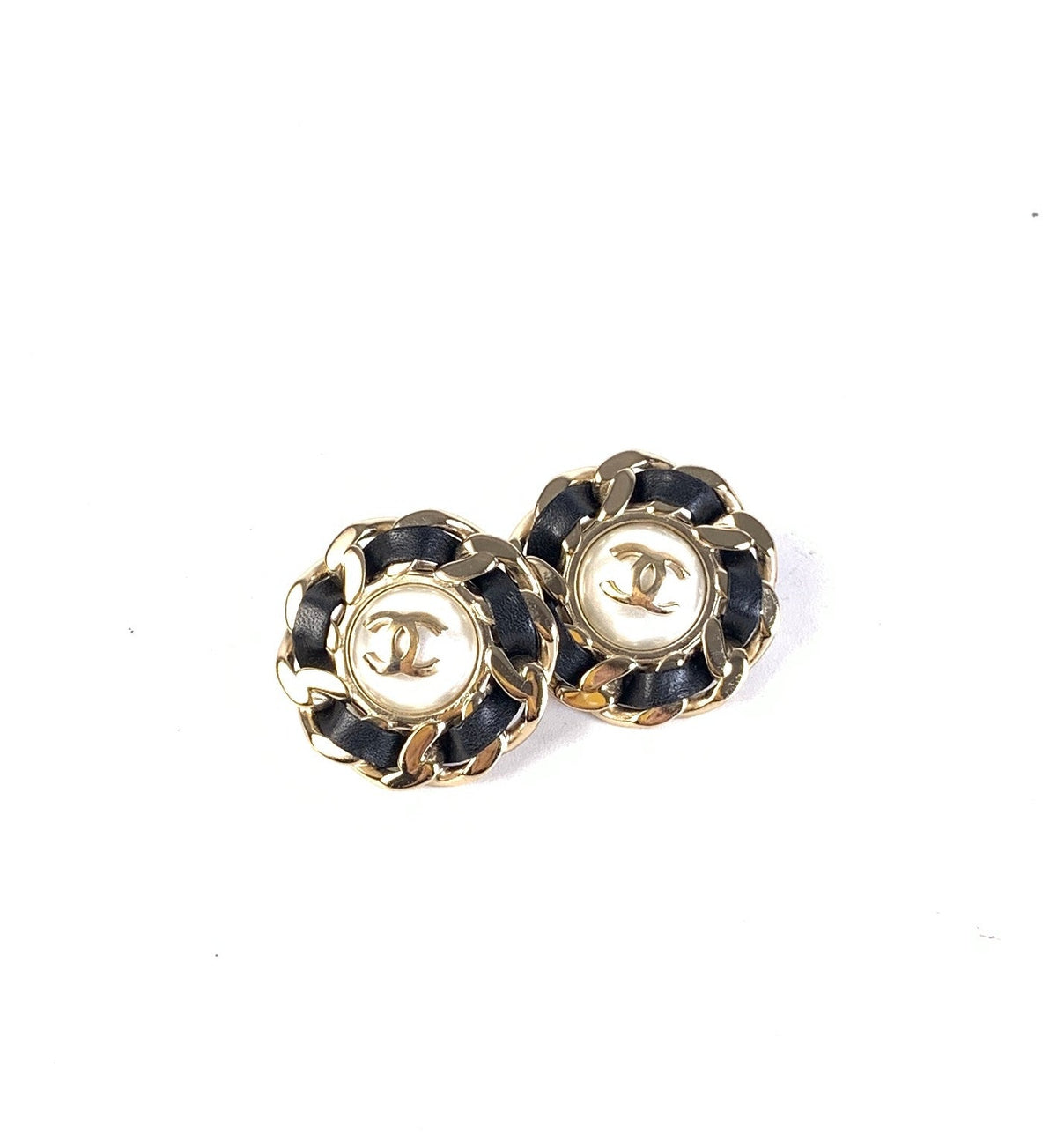 Chanel Vintage Black Gold Earrings B-1952
