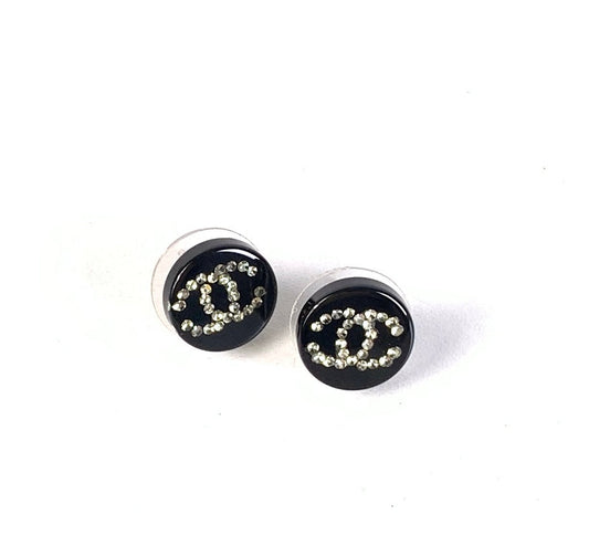 Chanel Earrings B-1957 Black Metal with Rhinestones
