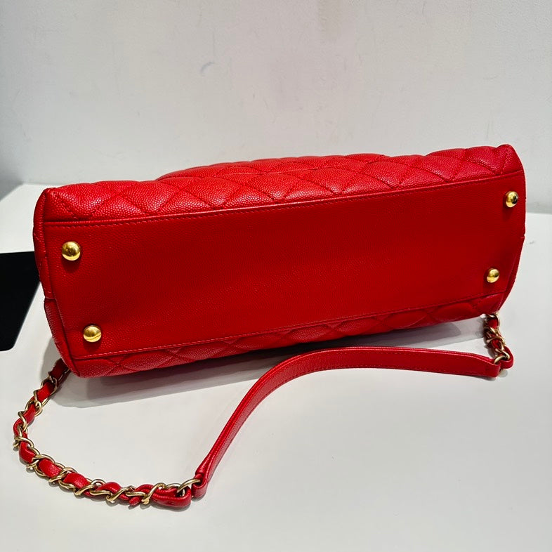 Chanel Coco Handle Chain Bag Red Quilted Leather Top Handle Bag