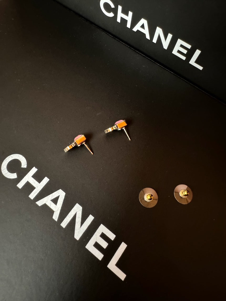Chanel Baby Pink Square & Full Diamonds CC Earrings 21k