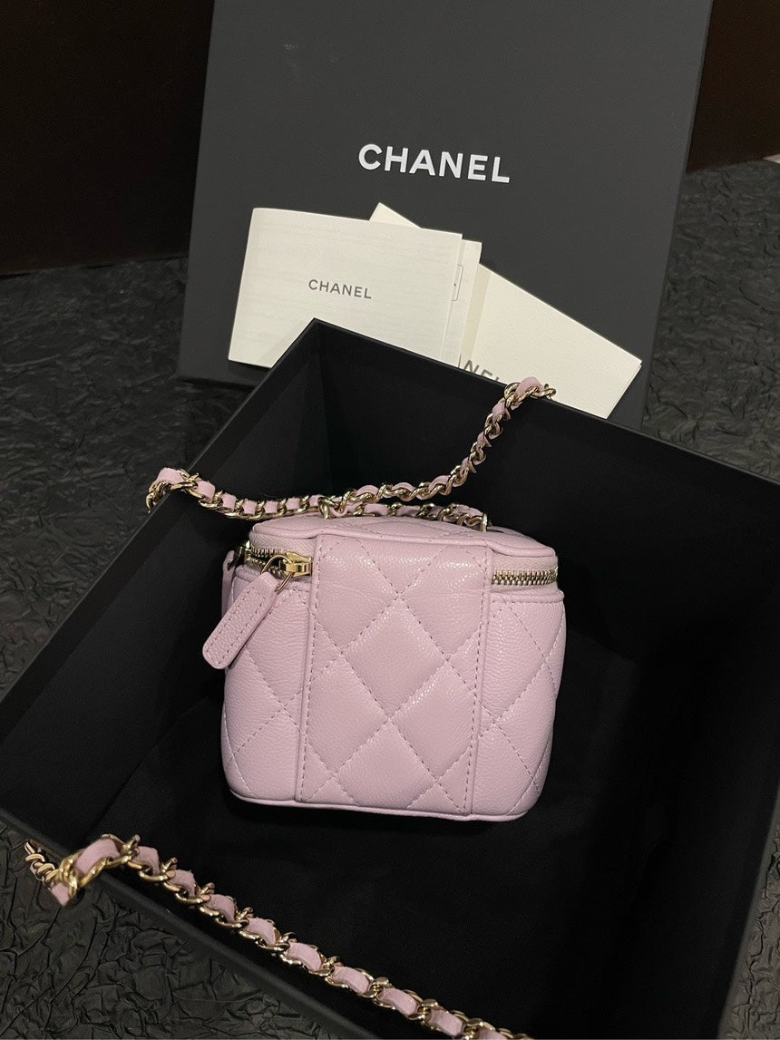 Chanel 24s Dusk Vanity Case Bag Pink Leather Handle Bag with NFC Chip Full Set