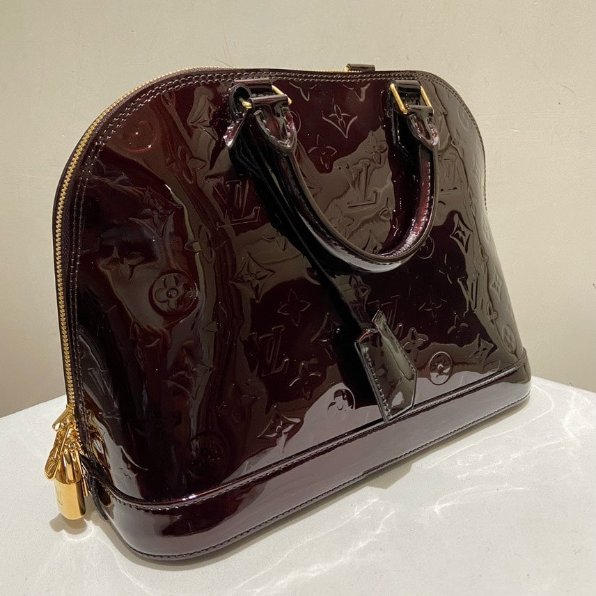 Louis Vuitton Patent Alma PM in Amarante - Preloved Top Handle Bag
