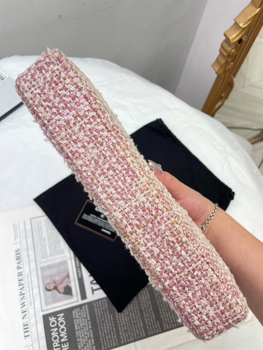 Chanel Pink Ice Grid Woolen Shoulder Bag with Card