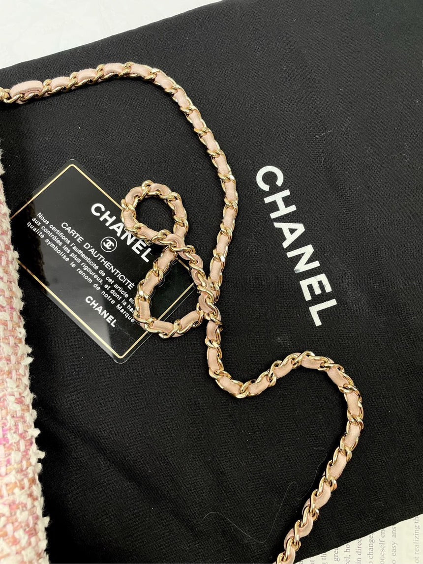Chanel Pink Ice Grid Woolen Shoulder Bag with Card