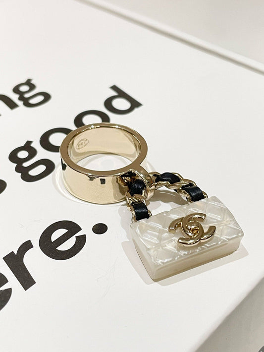 Chanel 23C CF Gold Ring with Charm  Size 7