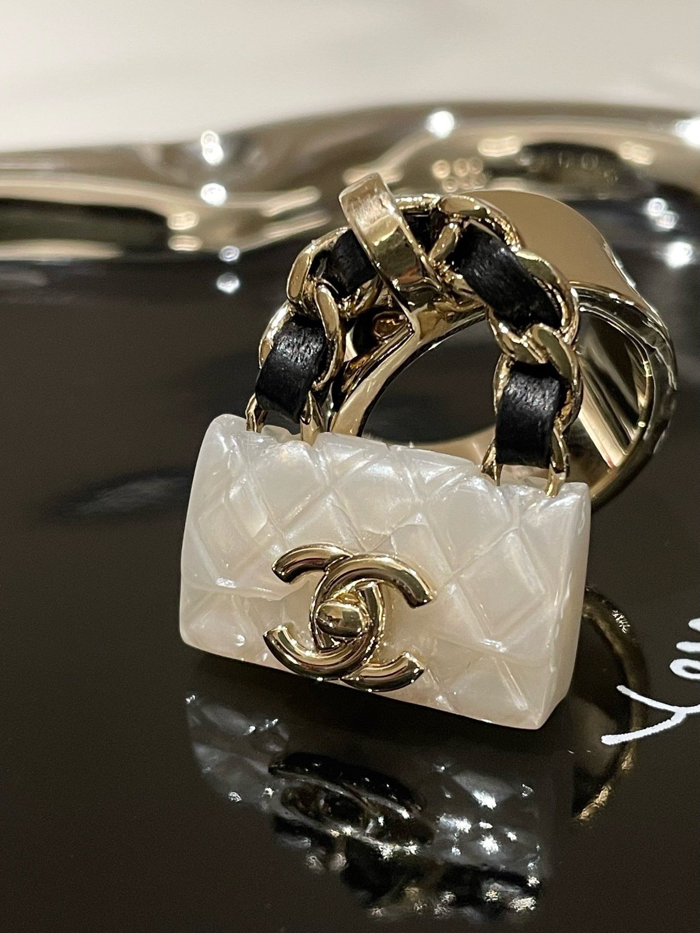Chanel 23C CF Gold Ring with Charm  Size 7