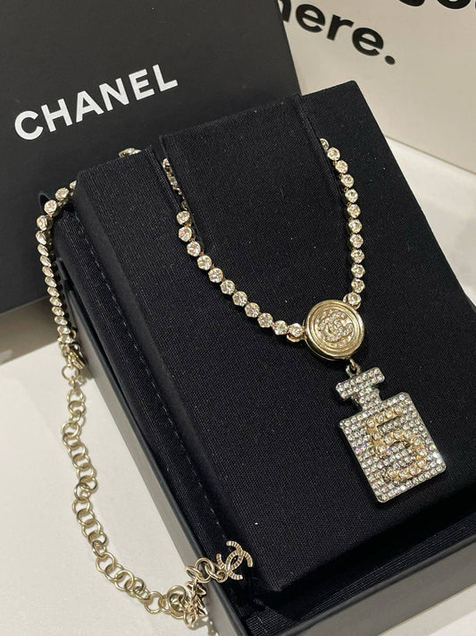 Chanel 21S No5 Bottle Necklace Gold Pendant Jewelry #13579