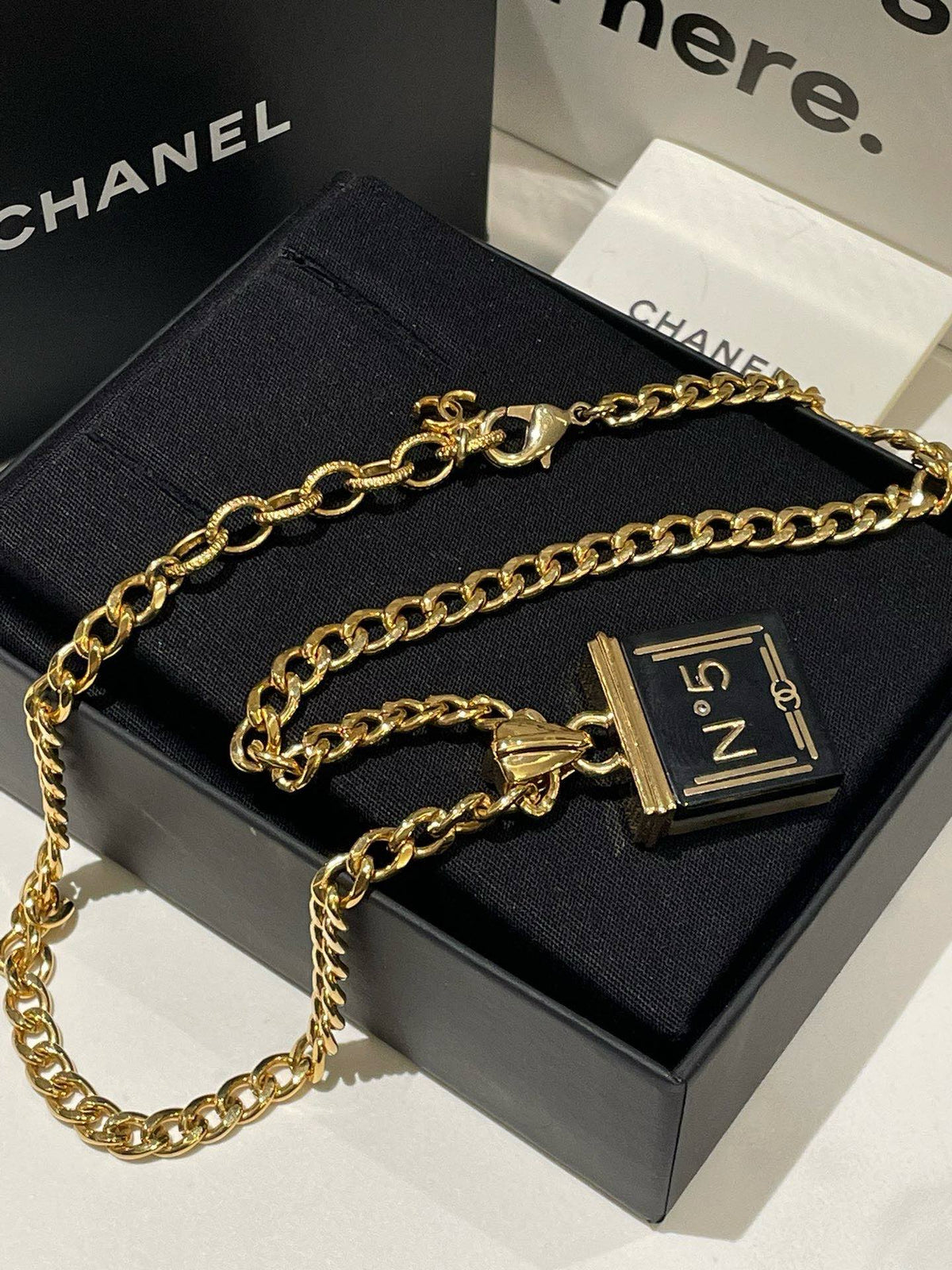 New Chanel 21S Double Sided No.5 Necklace Gold Pendant