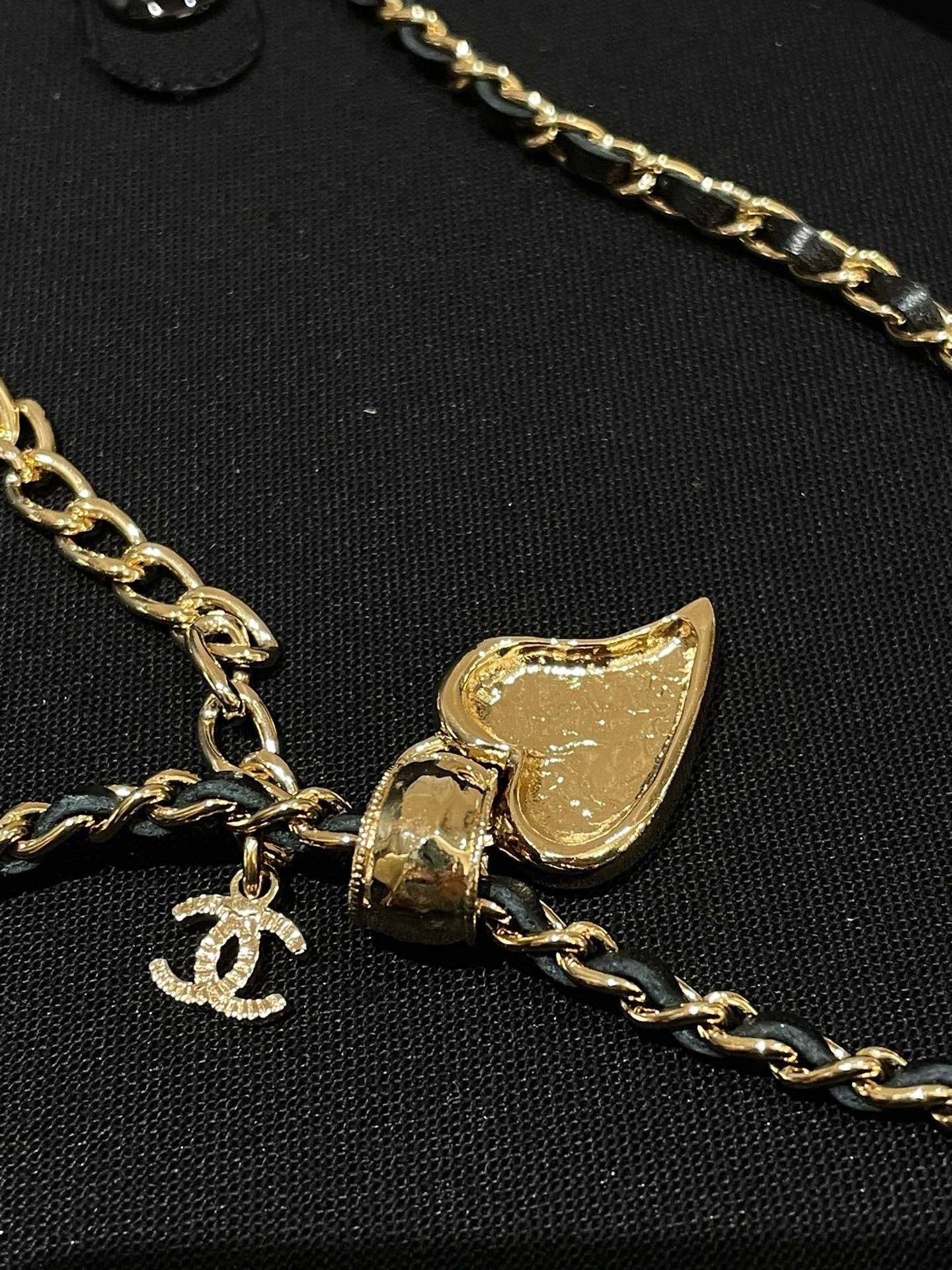 Chanel 22P Heart Necklace Black Gold Pendant Necklace