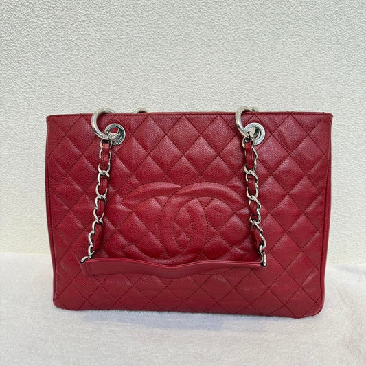 Chanel Grand Shopping Tote Red Quilted Leather Shoulder Bag