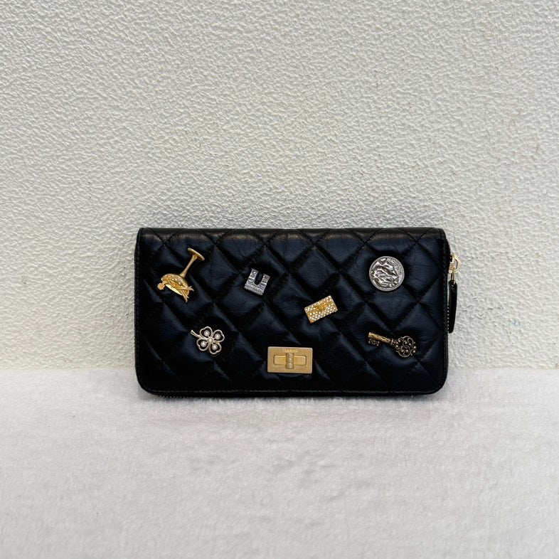 Chanel Quilted Black Lambskin Wallet with Embellishments