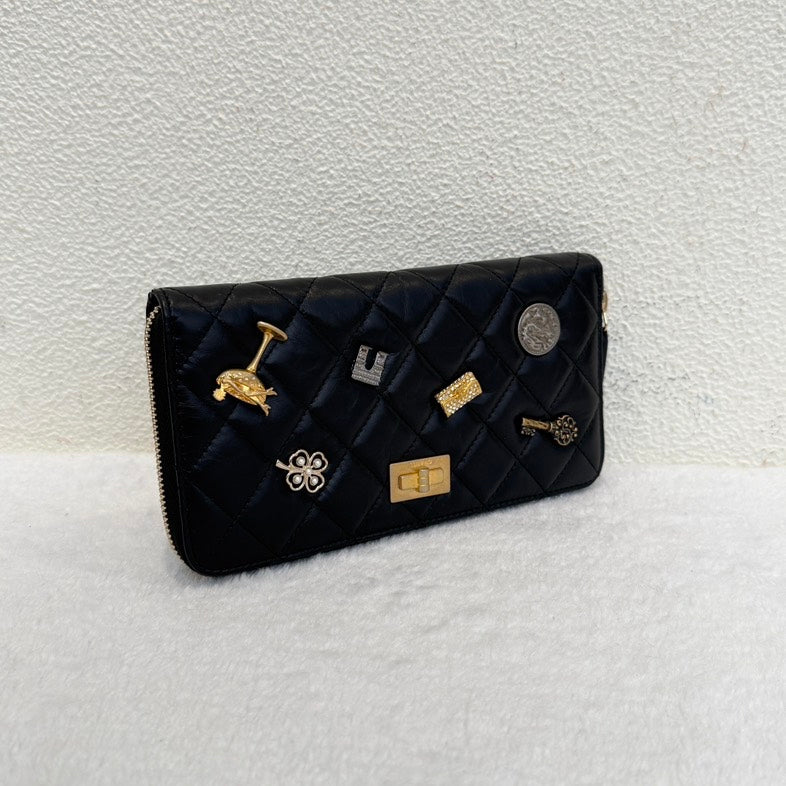Chanel Quilted Black Lambskin Wallet with Embellishments