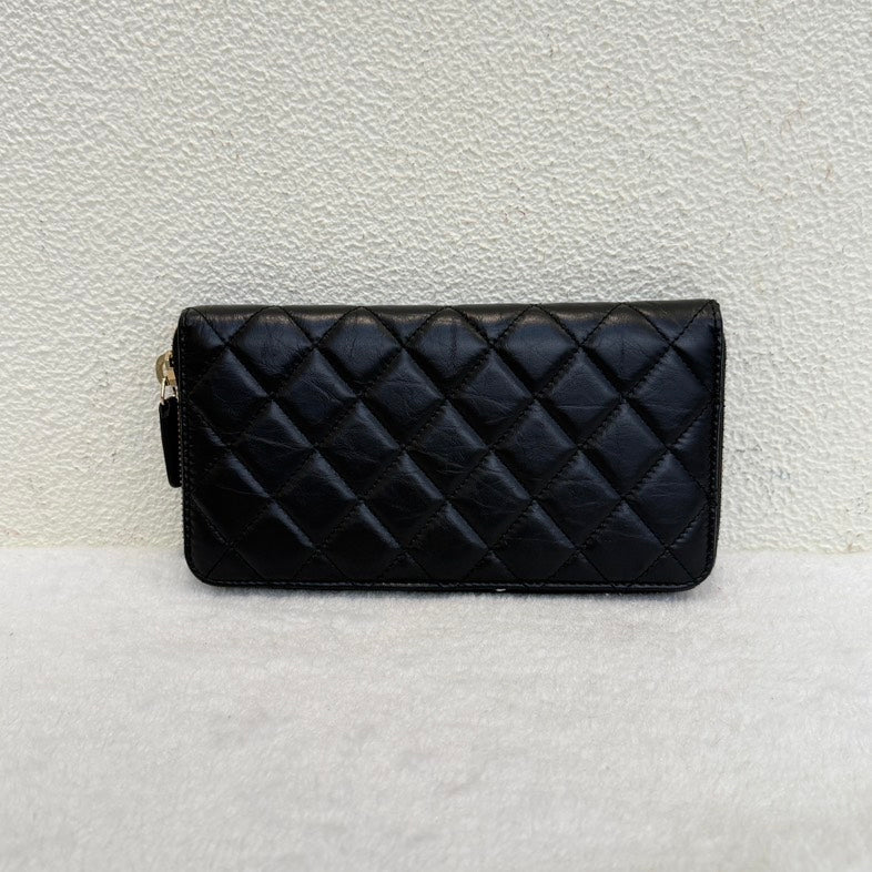 Chanel Quilted Black Lambskin Wallet with Embellishments