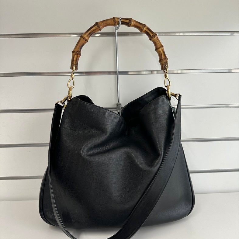 Gucci Bamboo Tote  Black Leather Top Handle Bag