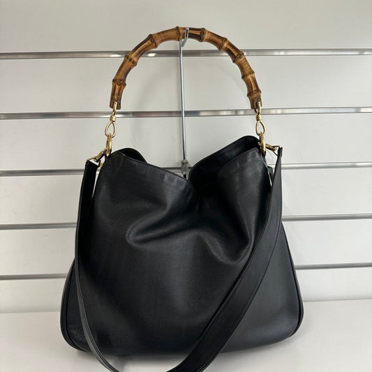 Gucci Bamboo Tote  Black Leather Top Handle Bag
