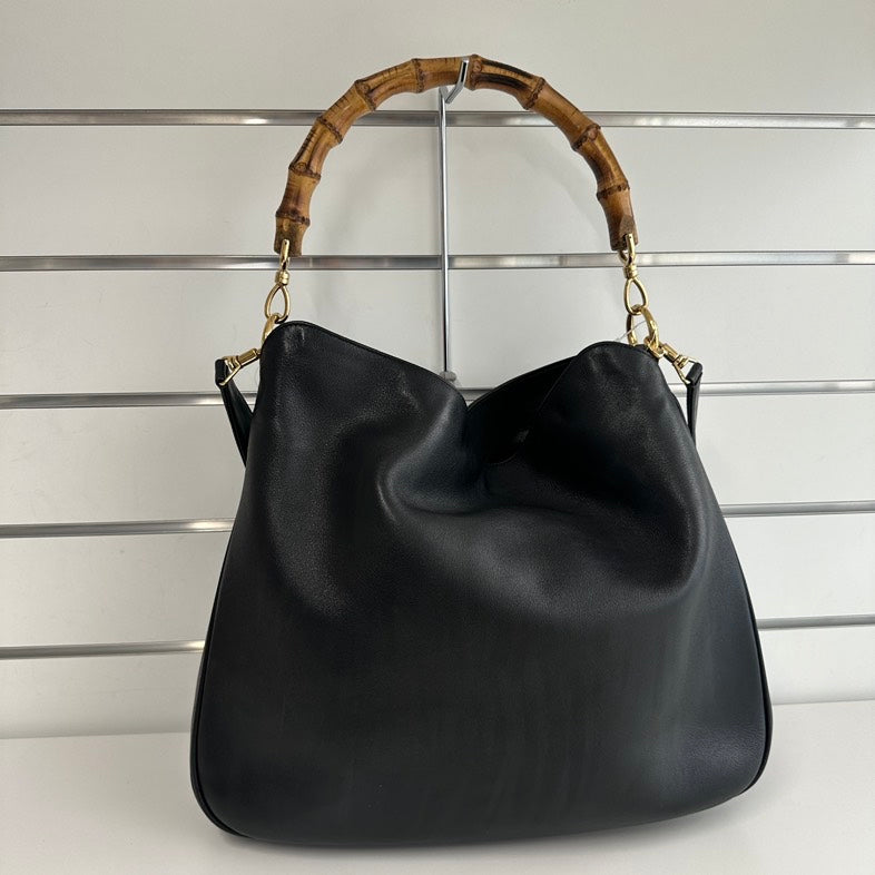 Gucci Bamboo Tote  Black Leather Top Handle Bag