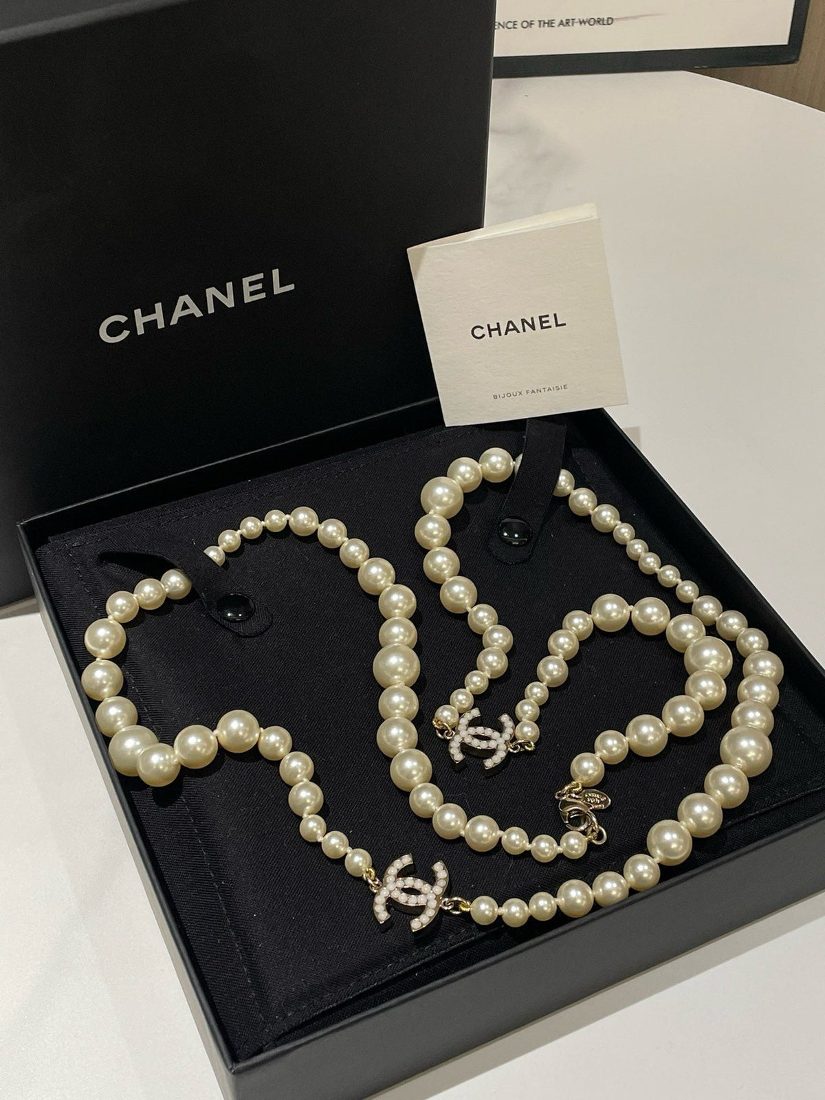 Chanel Pearl Long Necklace White 100cm Necklaces