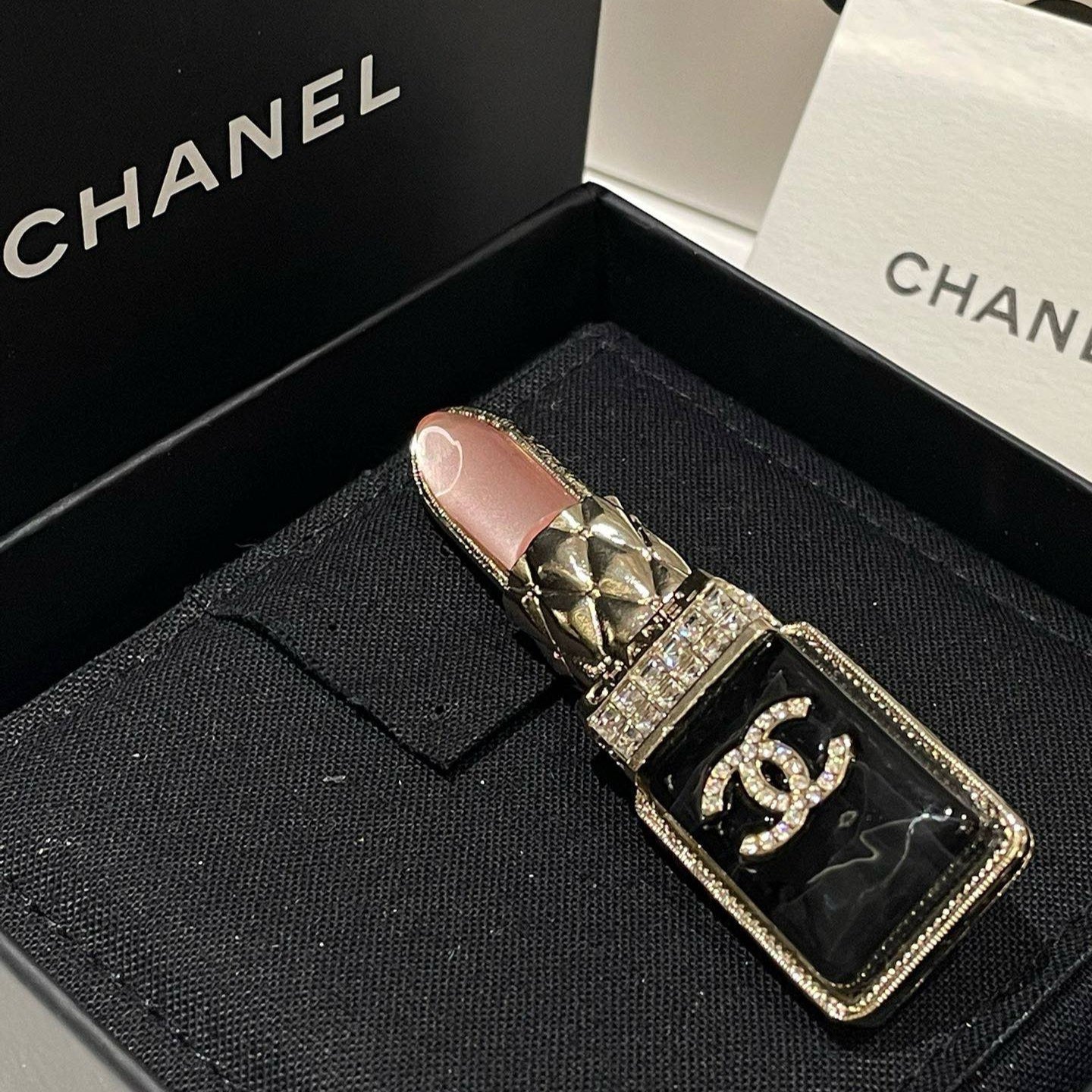 Chanel 22C Lipstick Brooch Black Pink Multicolor Jewelry