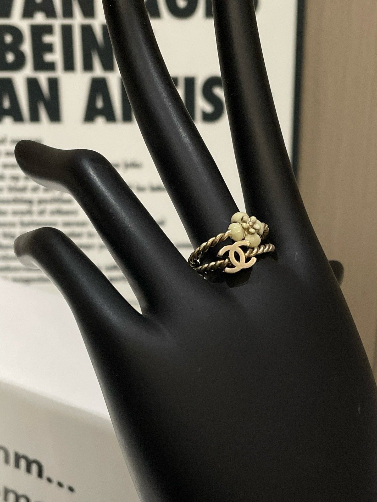 Chanel CC Camellia Double Rings Gold Rings
