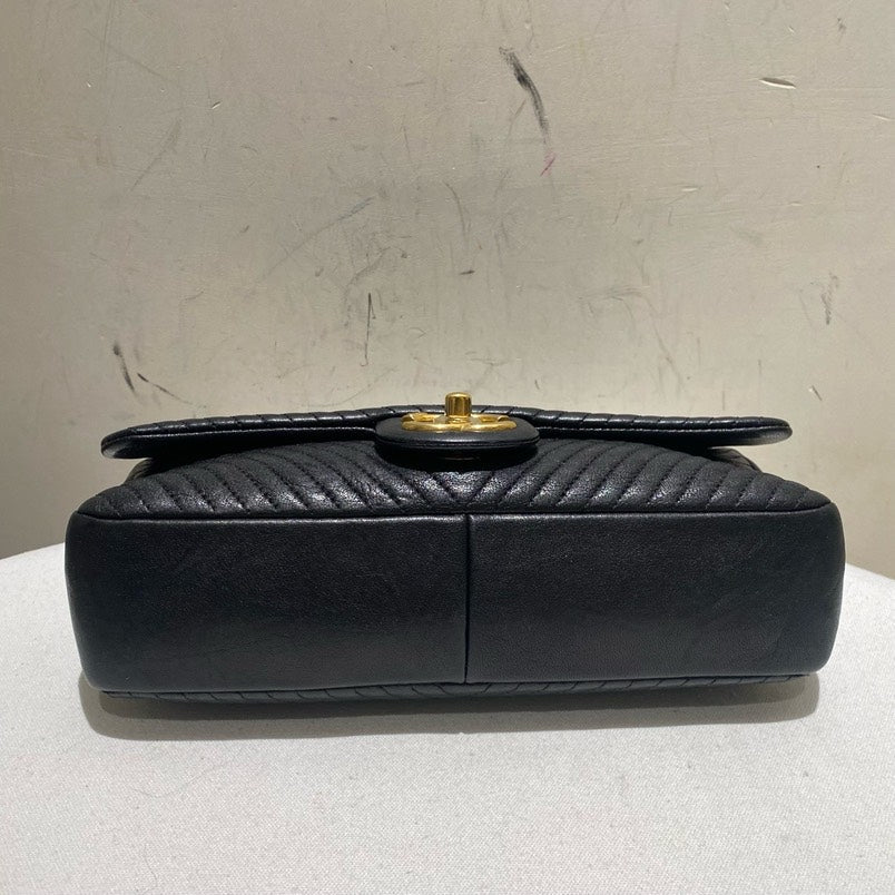 Chanel V Pattern Classic Flap Black Shoulder Bag