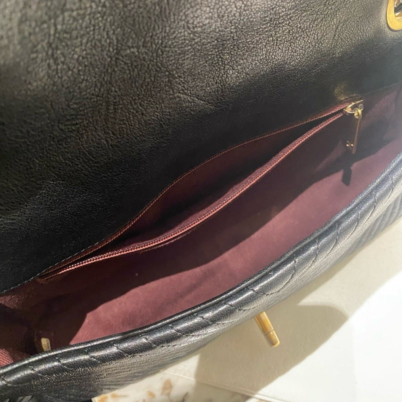 Chanel V Pattern Classic Flap Black Shoulder Bag
