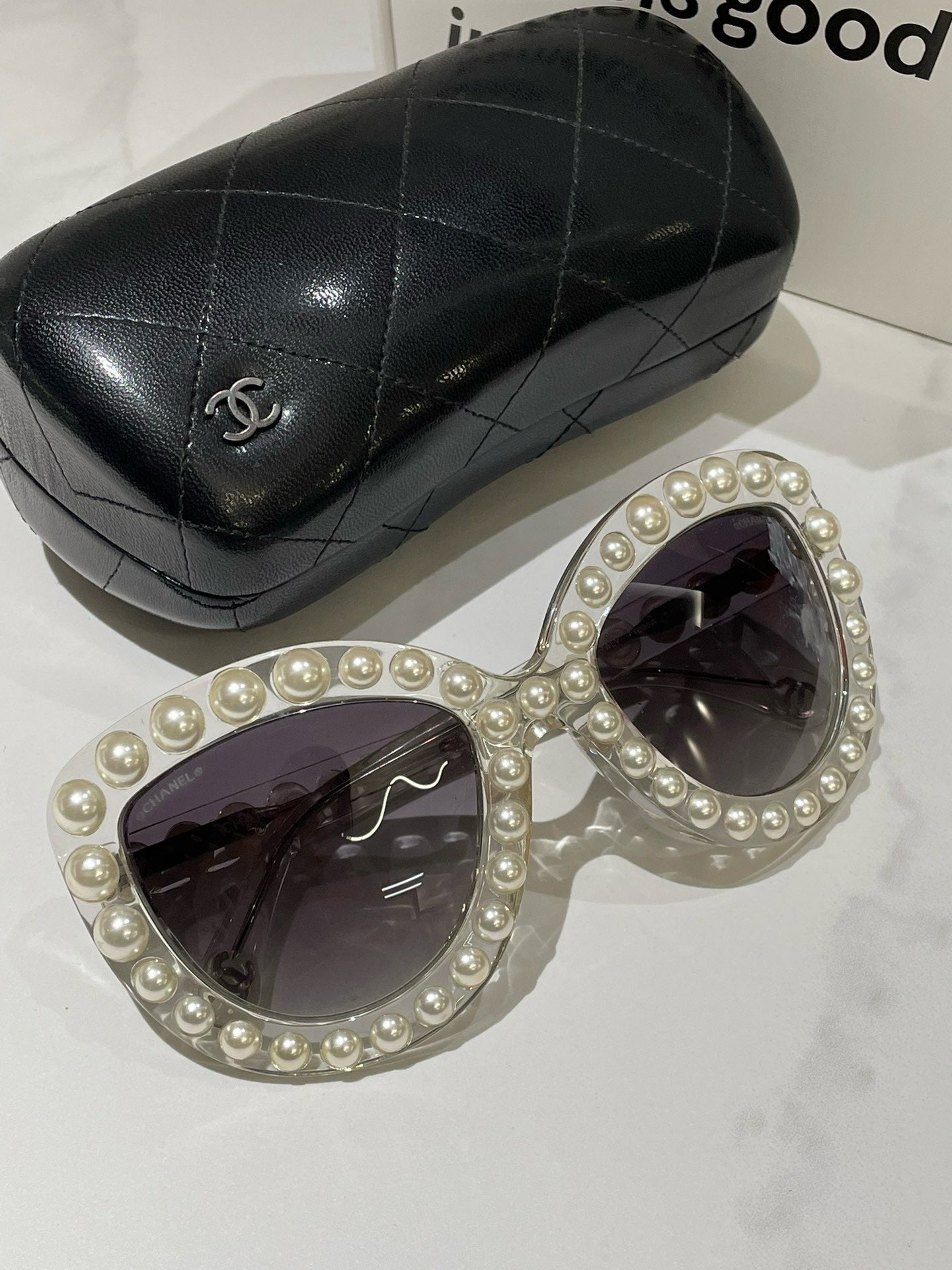 Chanel Pearl Embellished Sunglasses White #13583