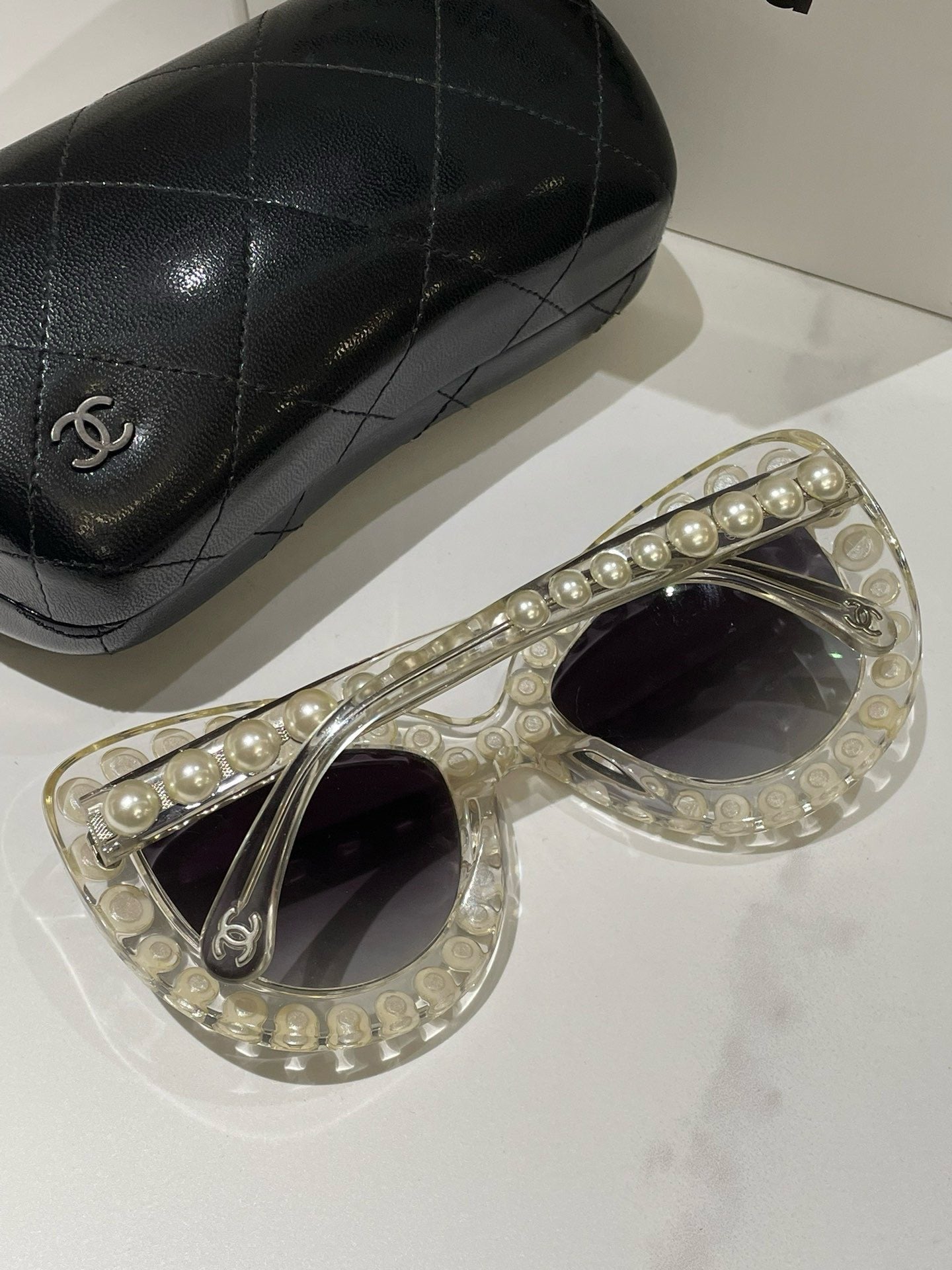 Chanel Pearl Embellished Sunglasses White #13583