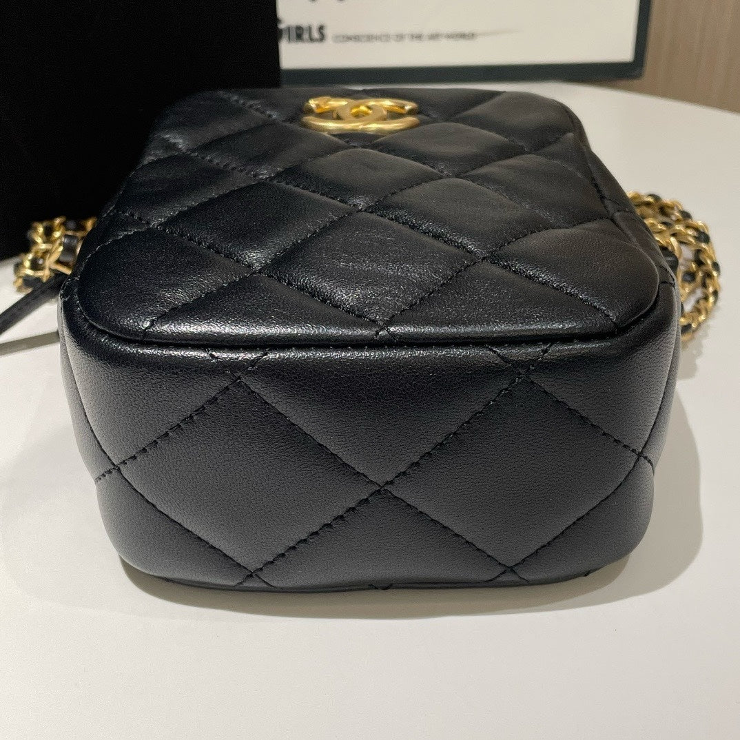 Chanel Phone Bag Mini Black Leather Crossbody with Microchip #13572